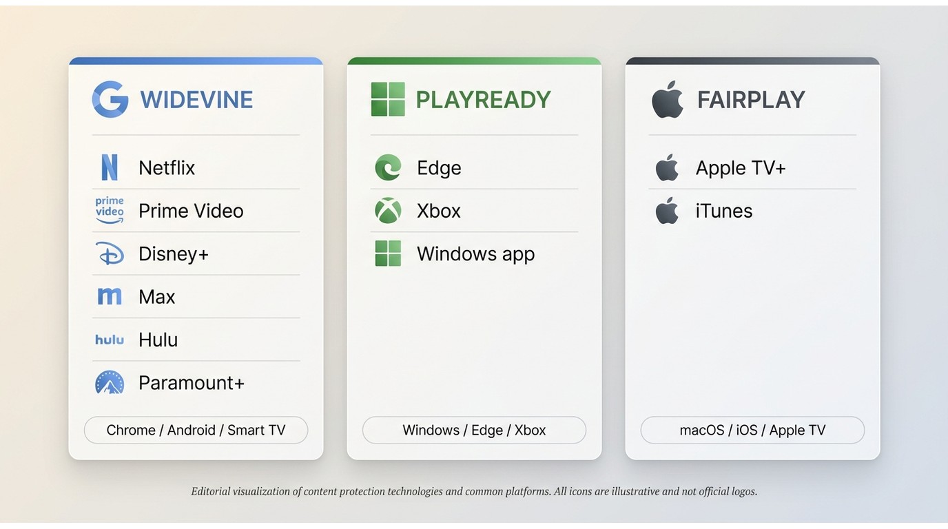 Widevine playready and fairplay the three big drm