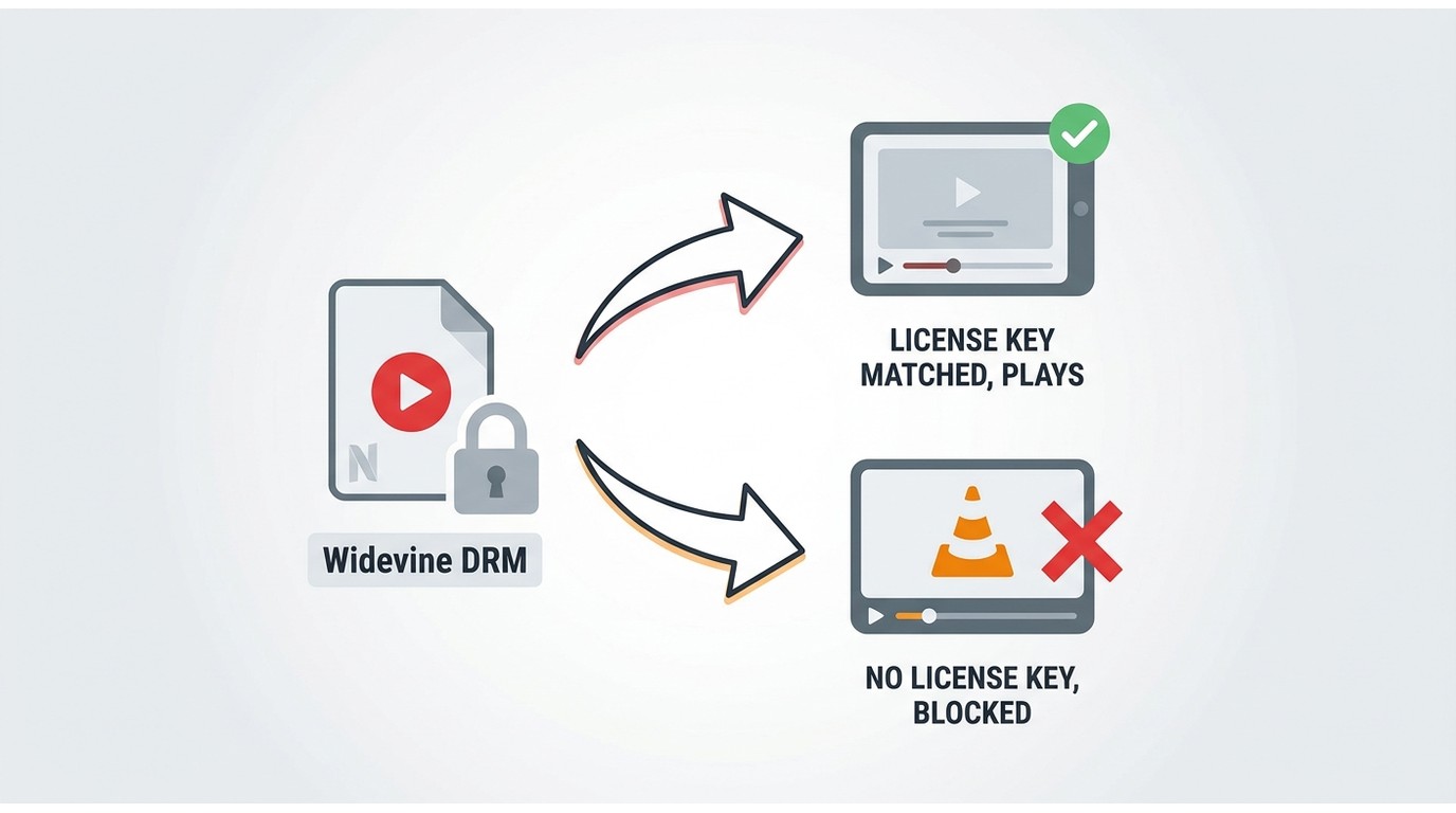 How DRM locks a Netflix video to the official app — VLC blocked without a license key