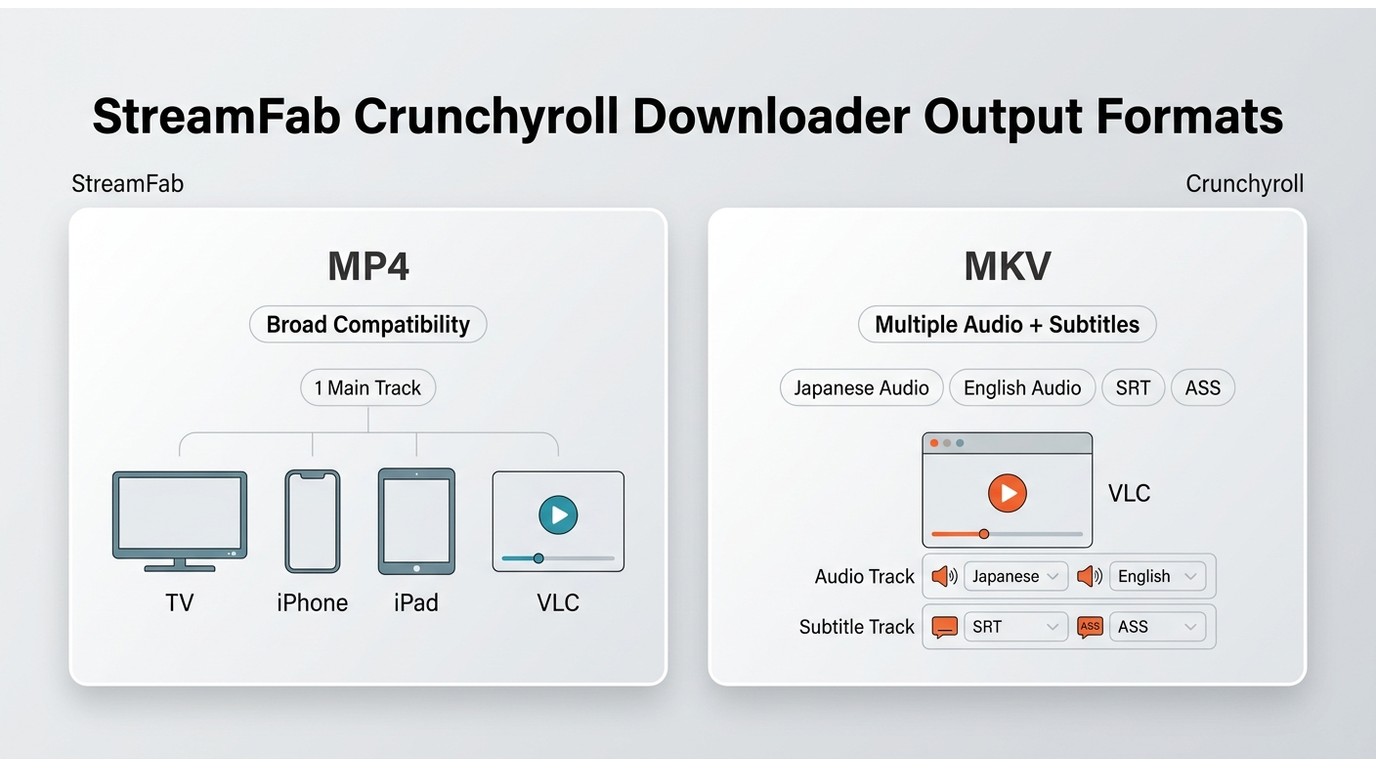 MP4 for broad playback and MKV for multiple Crunchyroll audio and subtitle tracks