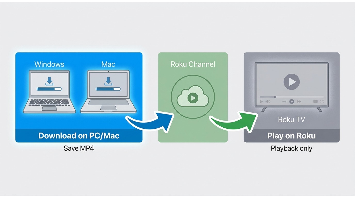 How Roku Channel downloads happen on a PC or Mac before MP4 playback on Roku Media Player