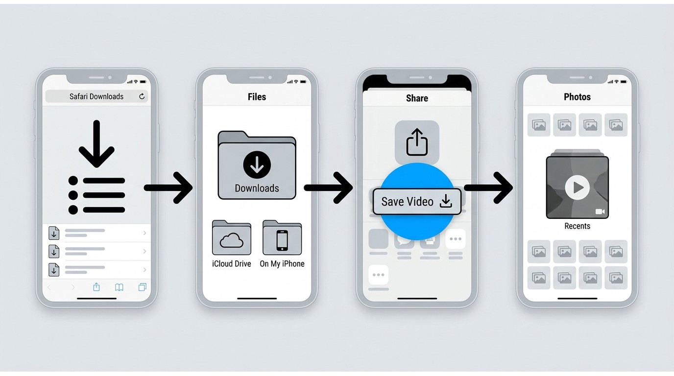 How to find an iPhone download in Files and save a compatible video to Photos