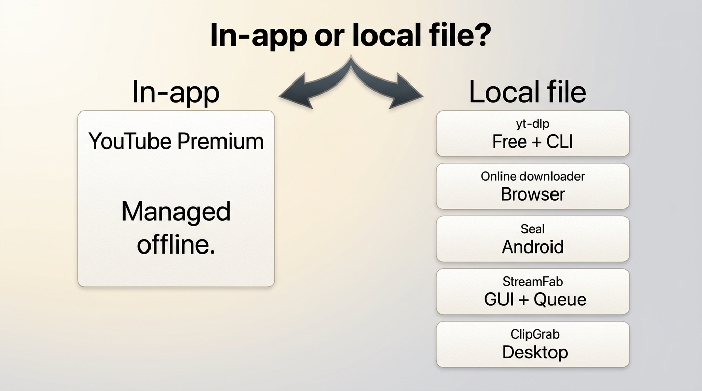 Choosing YouTube Premium, yt-dlp, Seal, StreamFab, ClipGrab, or an online downloader