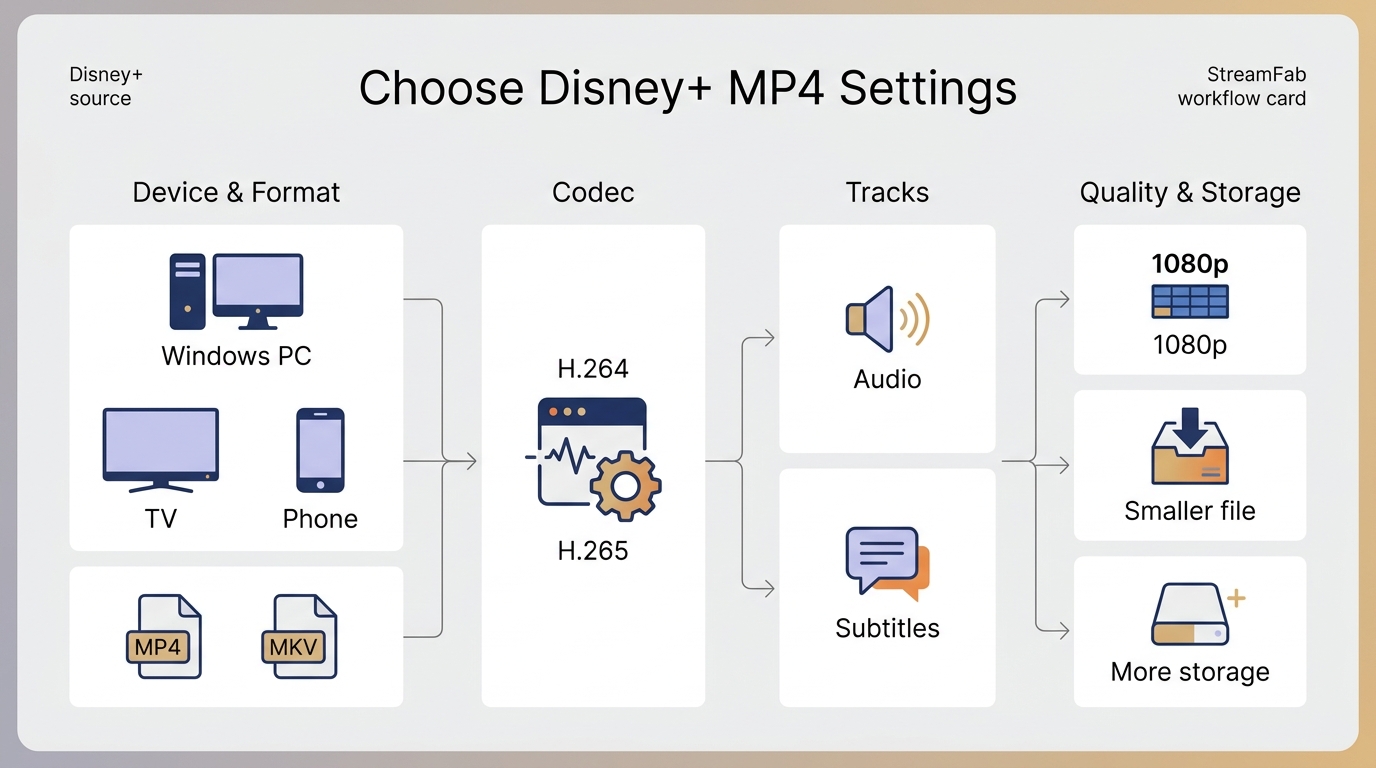 How to choose Disney+ MP4 settings by device, codec, tracks, and storage