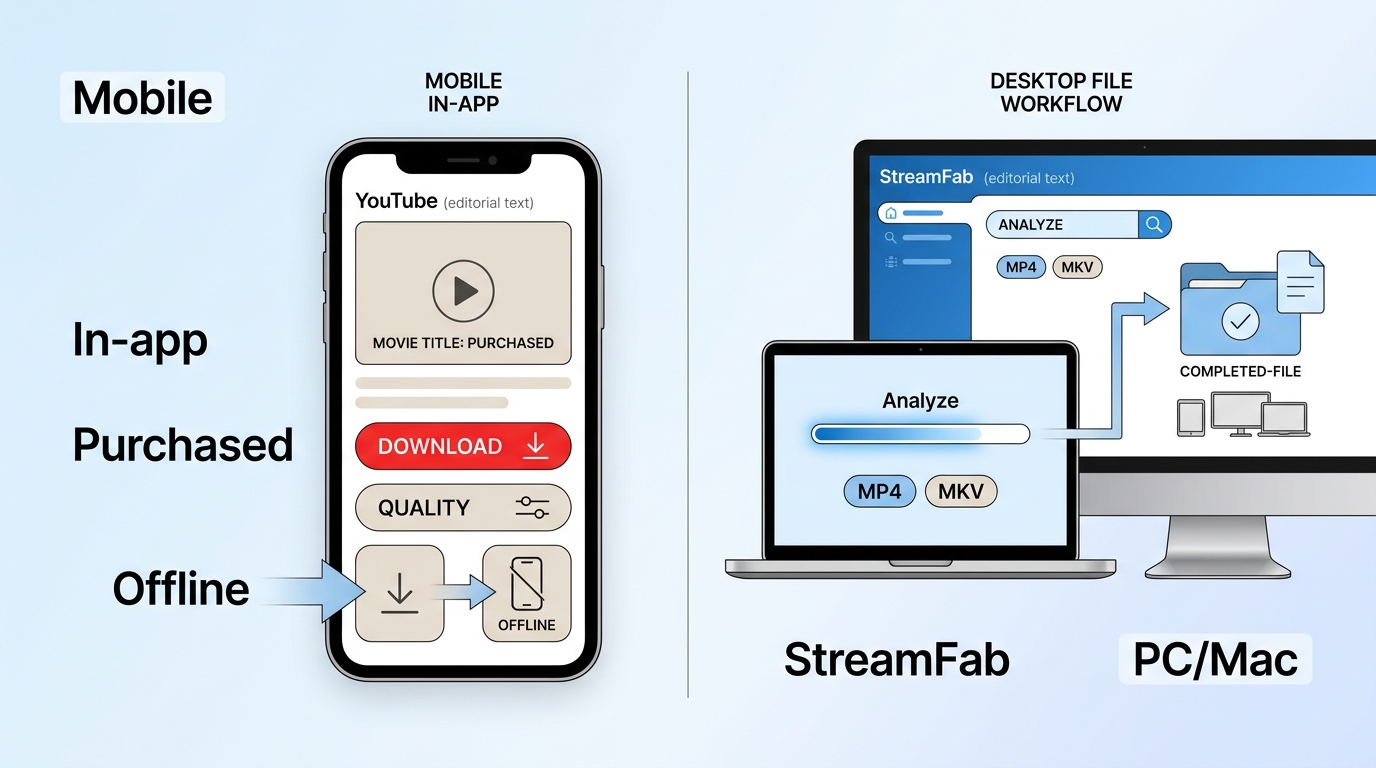 YouTube movie Download control and StreamFab MP4 or MKV analysis workflow