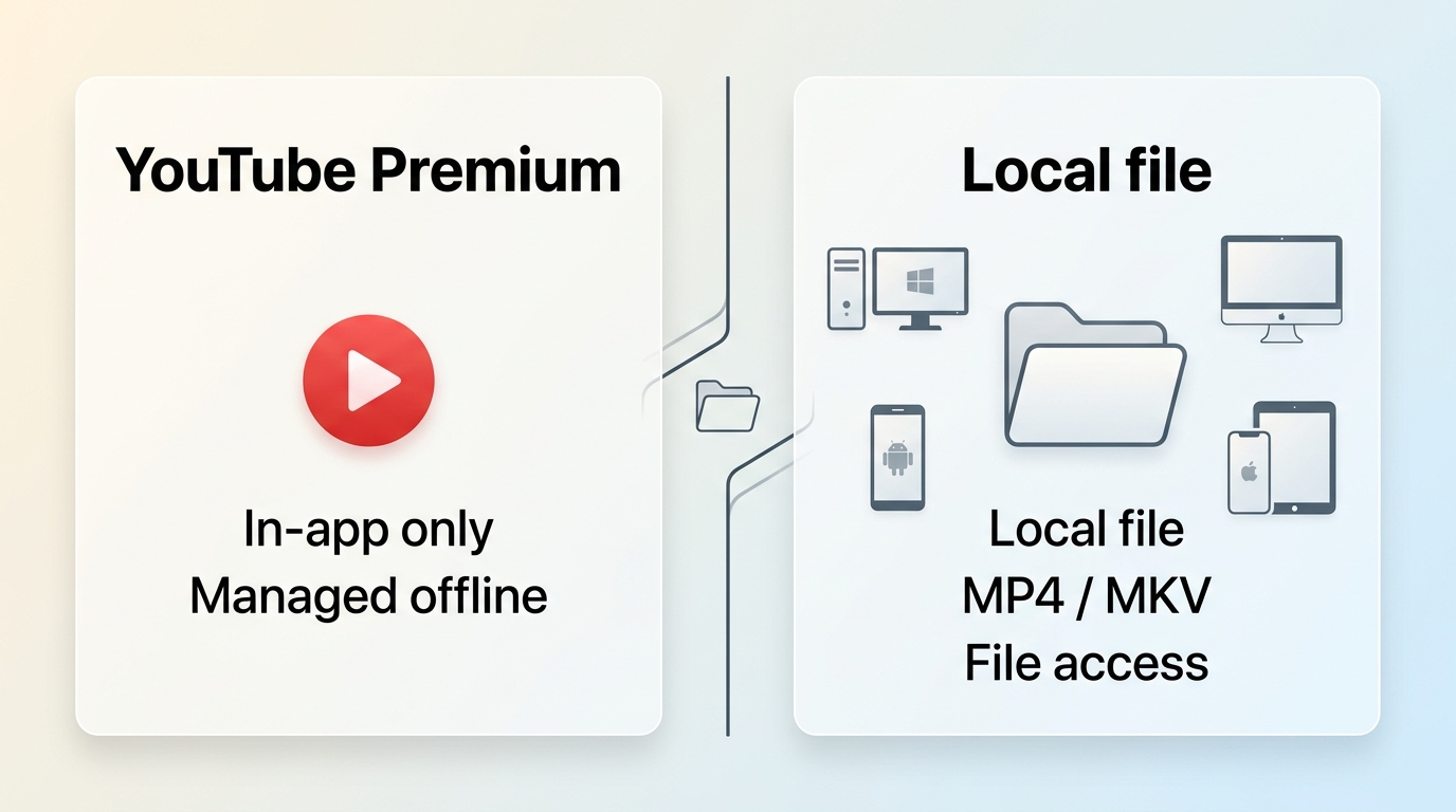 YouTube Premium offline access compared with local MP4 and MKV files by device
