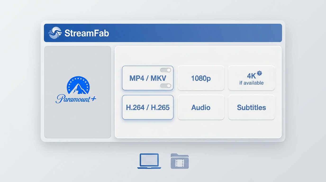 StreamFab settings for Paramount Plus MP4 or MKV video, audio, and subtitles