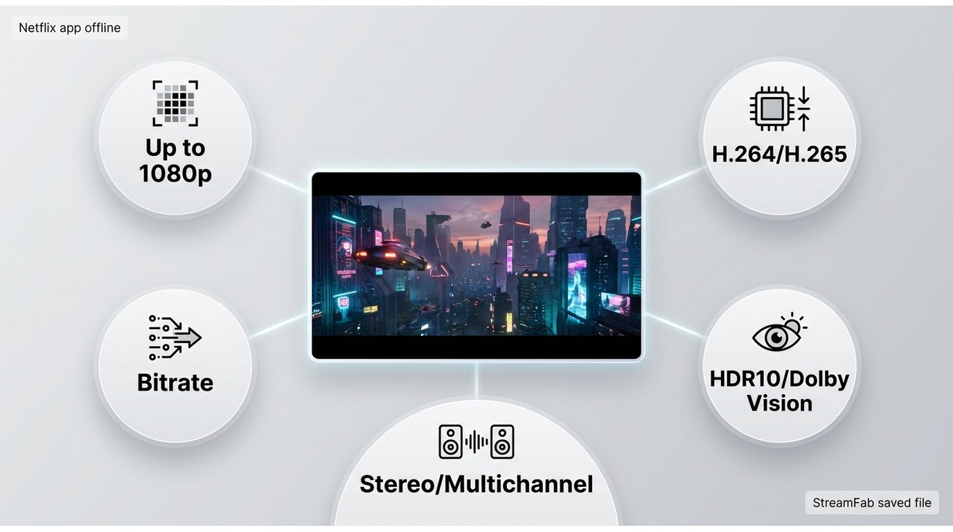 Key factors affecting Netflix offline video quality: resolution, bitrate, encoding, HDR, and audio