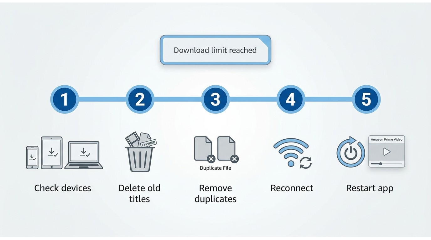 How to reset a Prime Video download limit error across devices and account checks.