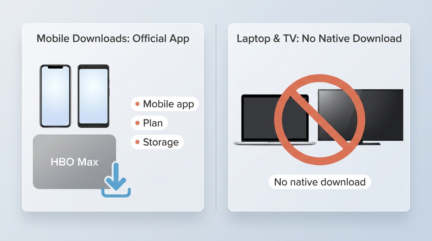 HBO Max offline downloads are available on mobile devices, but not for native downloads on laptops and TVs.