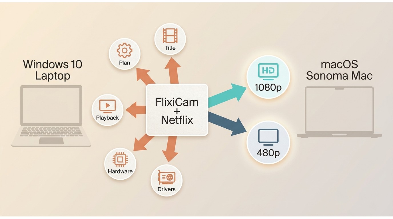 Factors affecting FlixiCam Netflix quality, including plan, title, drivers, hardware, and possible 4