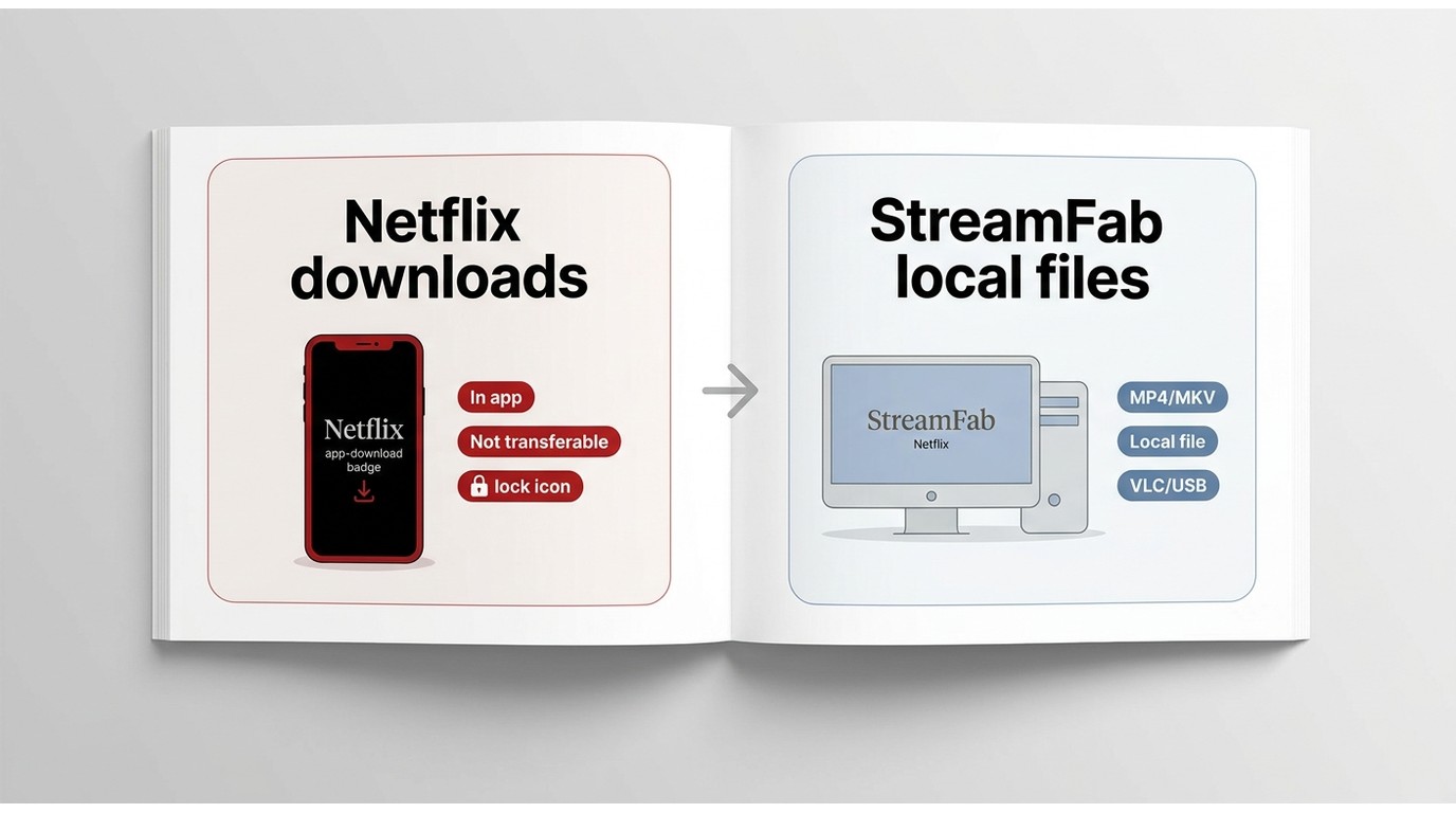 Comparison of Netflix app downloads and StreamFab local MP4 or MKV workflow
