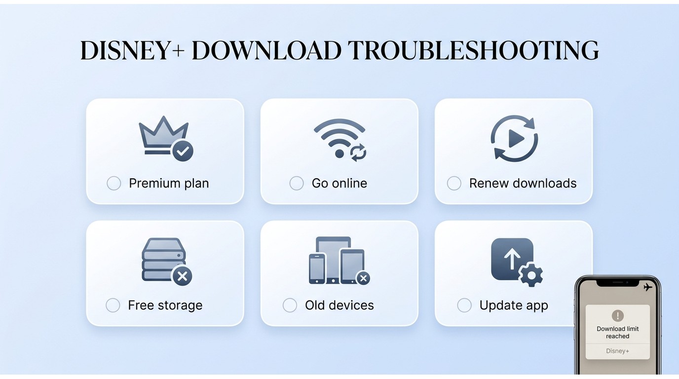 Checklist for fixing Disney+ download limit problems before travel