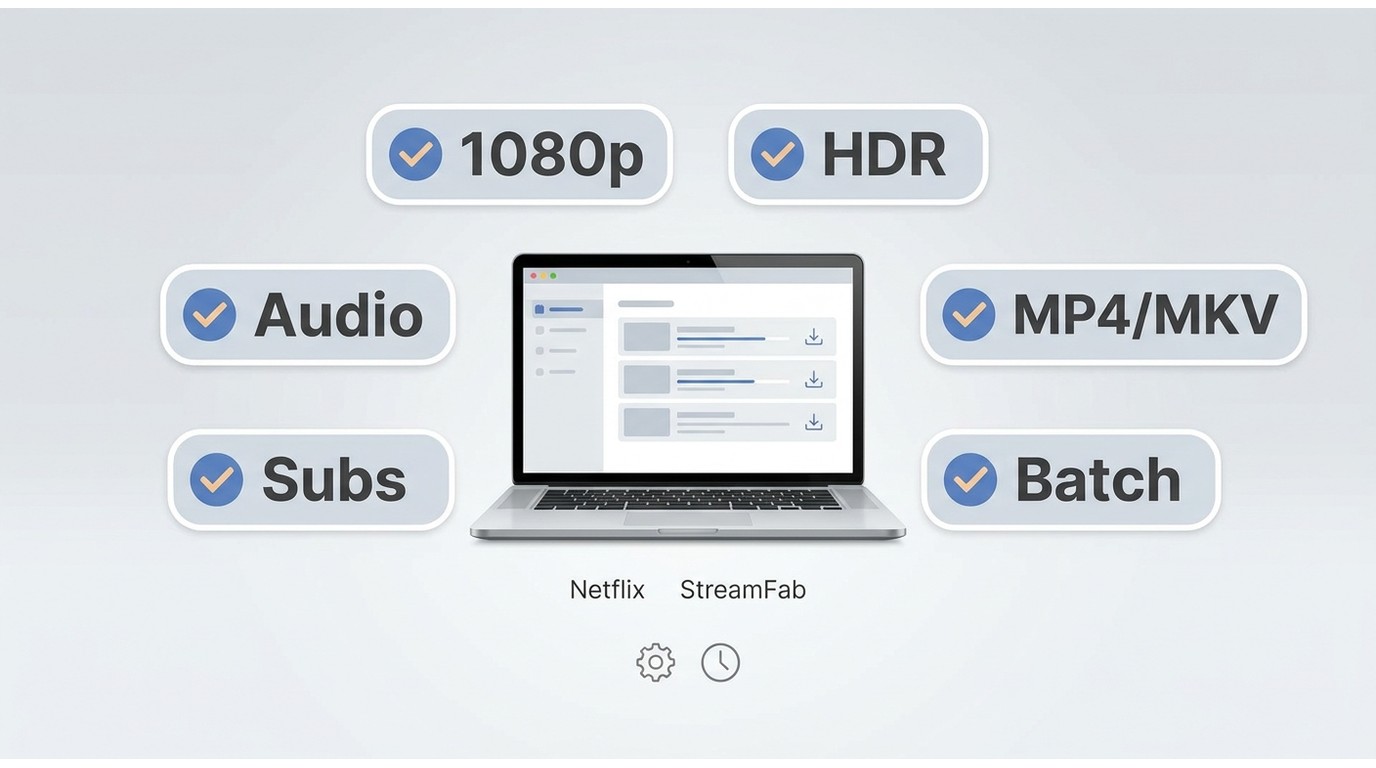 Items to check when choosing a Netflix downloader, such as resolution, HDR, subtitles, and format