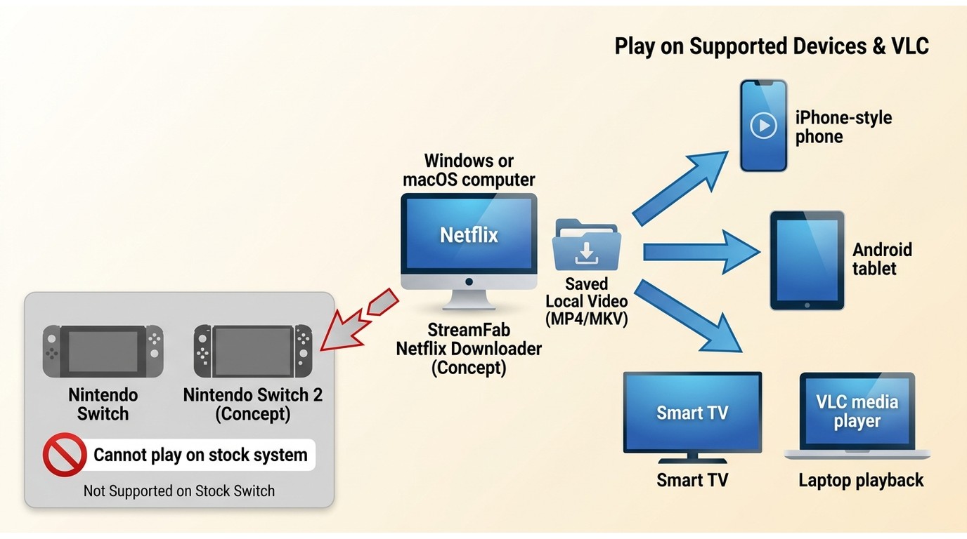 How StreamFab Netflix Downloader creates files for other devices, not stock Switch