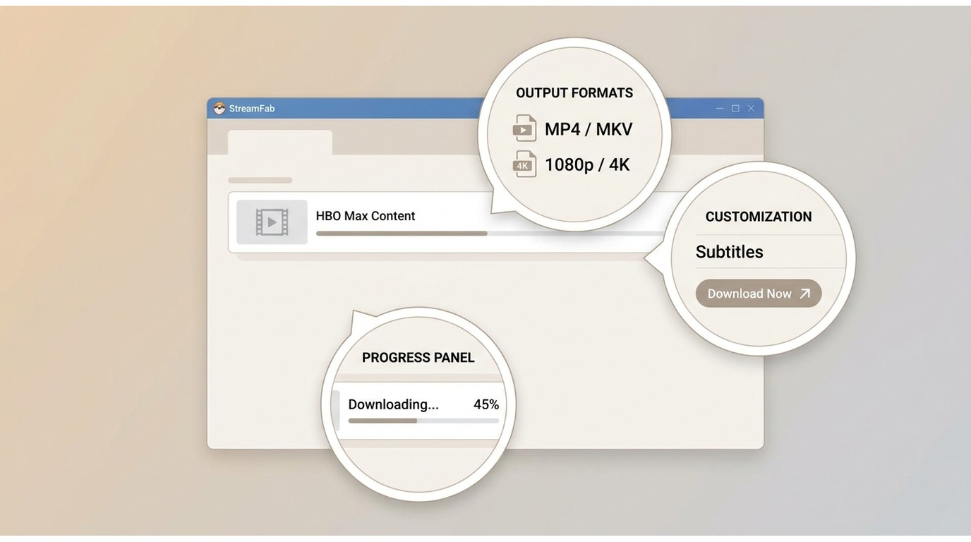 StreamFab HBO Max Downloader workflow on Windows or Mac with format and download options