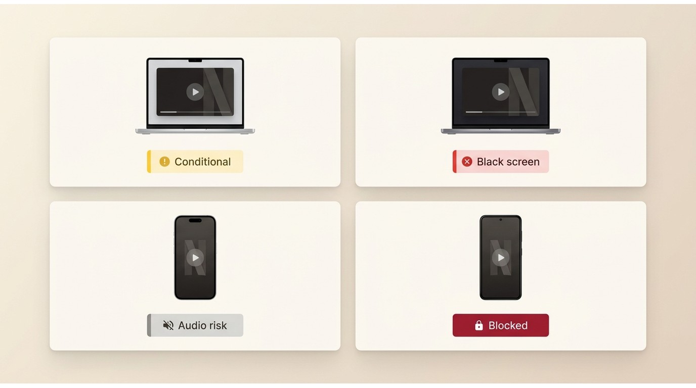 Comparison of Netflix recording results on Windows, macOS, iPhone, and Android