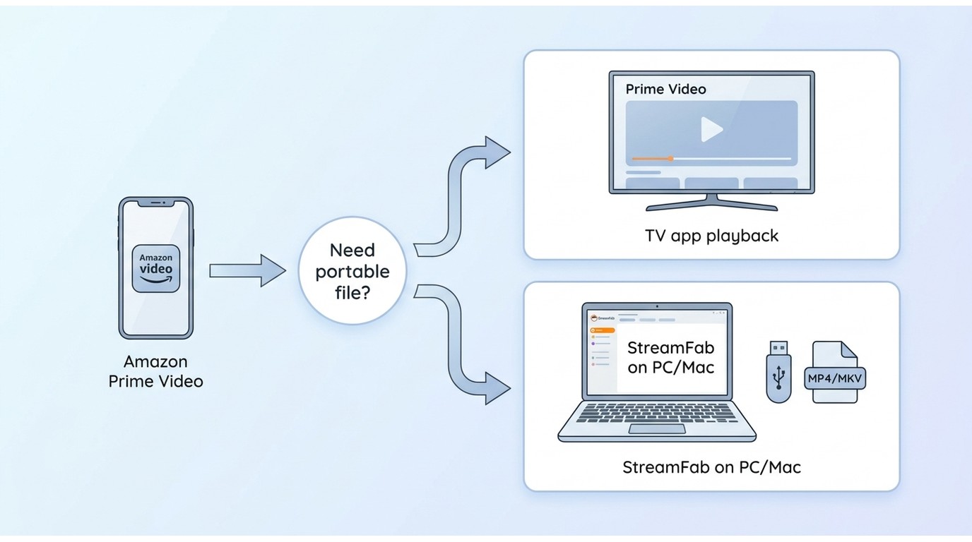 When to use the Prime Video app versus StreamFab for portable files