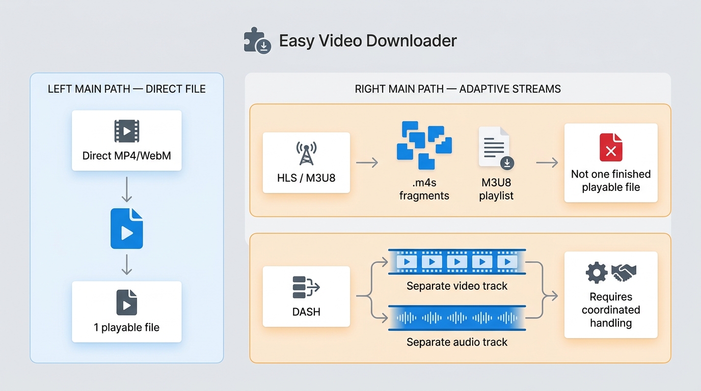 Easy Video Downloader paths from direct MP4 links to HLS and DASH fragments