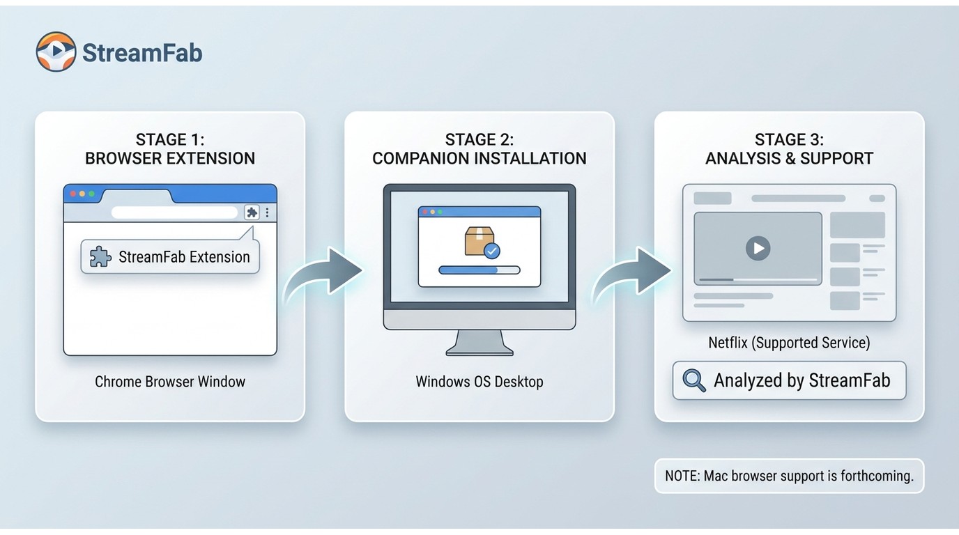 StreamFab browser extension connected to its companion package on Windows