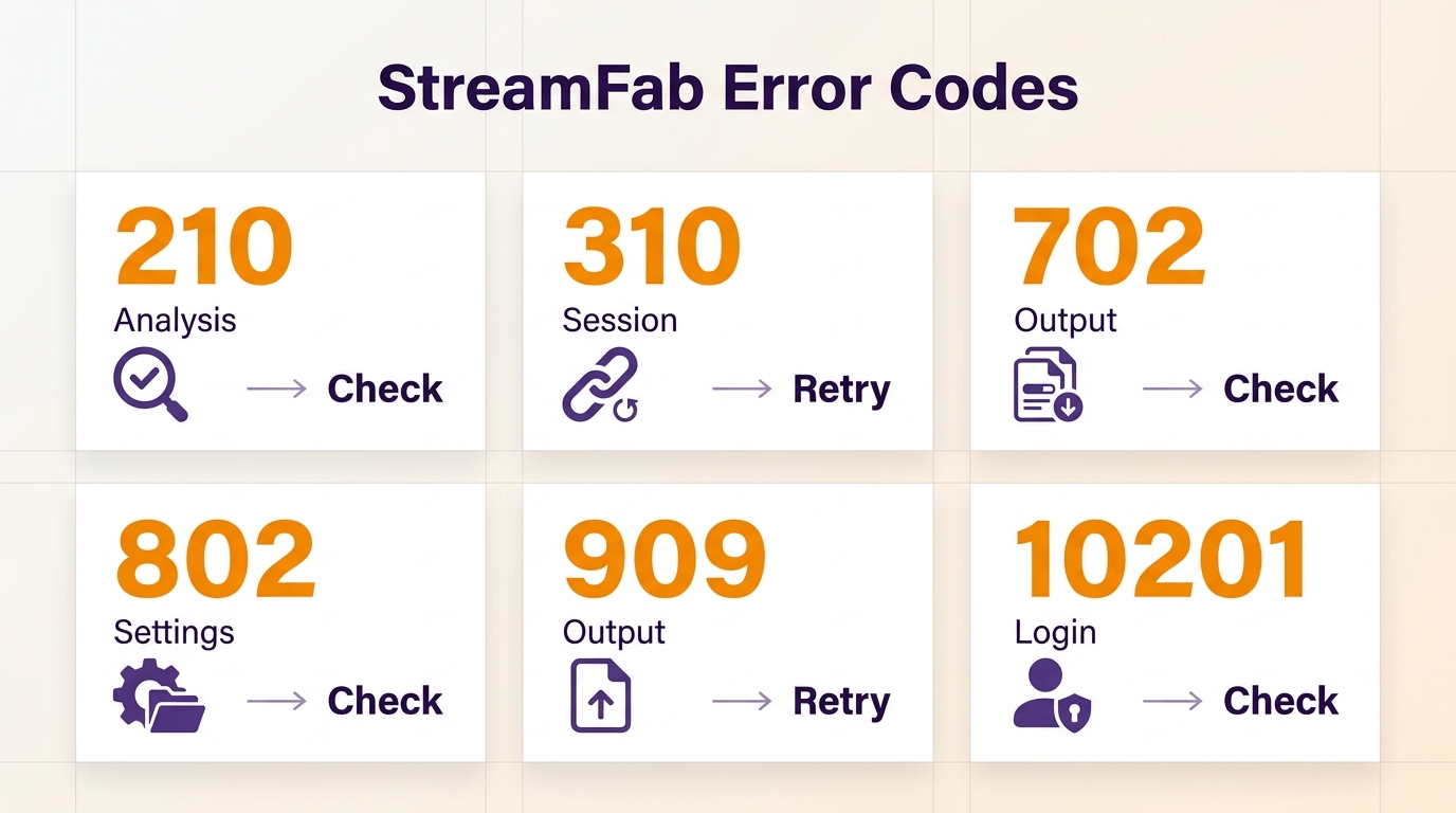 StreamFab error codes and analysis, login, network, and output troubleshooting steps