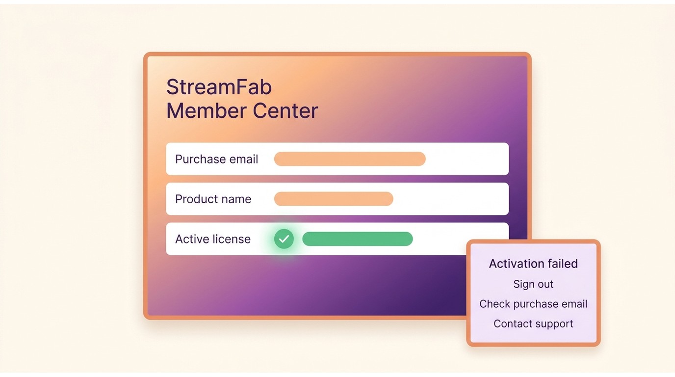 StreamFab Member Center showing the purchased product and active license