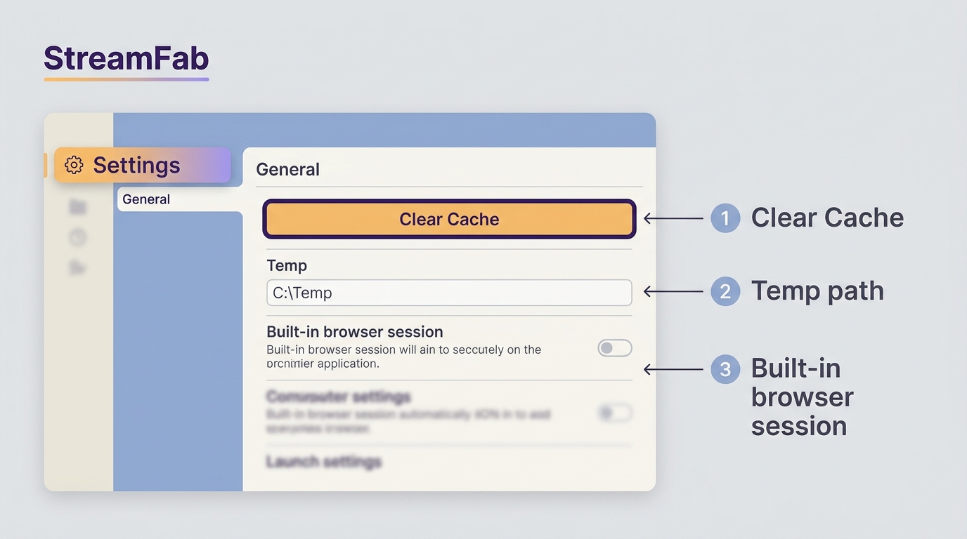 Clear Cache and Temp Path entry in StreamFab settings