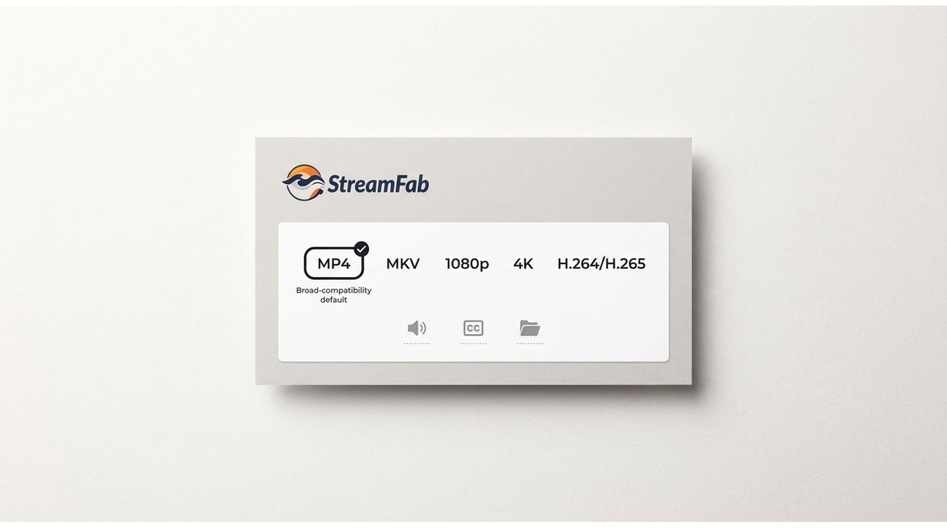 StreamFab output settings for MP4, MKV, resolution, audio, and subtitles