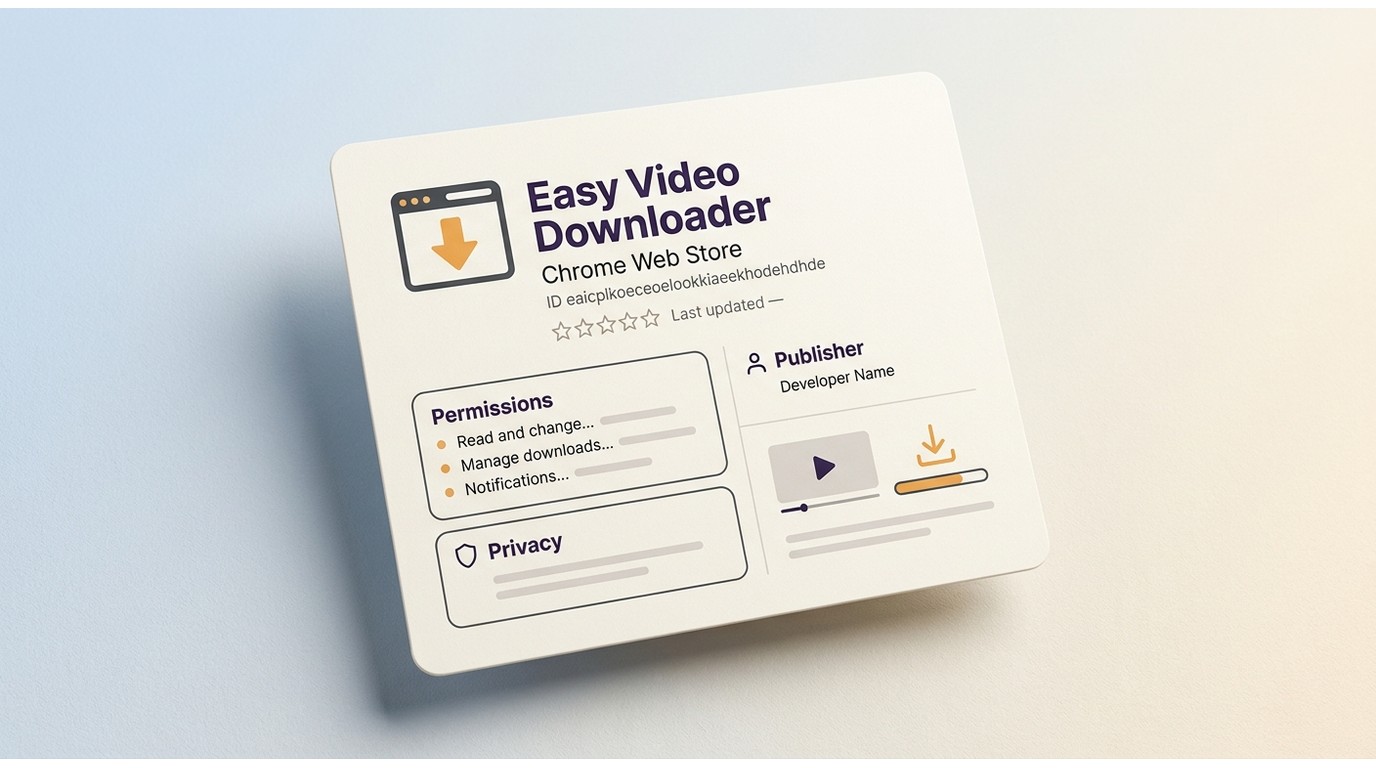 Easy Video Downloader Chrome listing with permissions and privacy checks