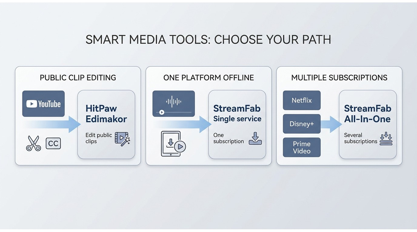 Choosing HitPaw Edimakor, a StreamFab single-service plan, or All-In-One