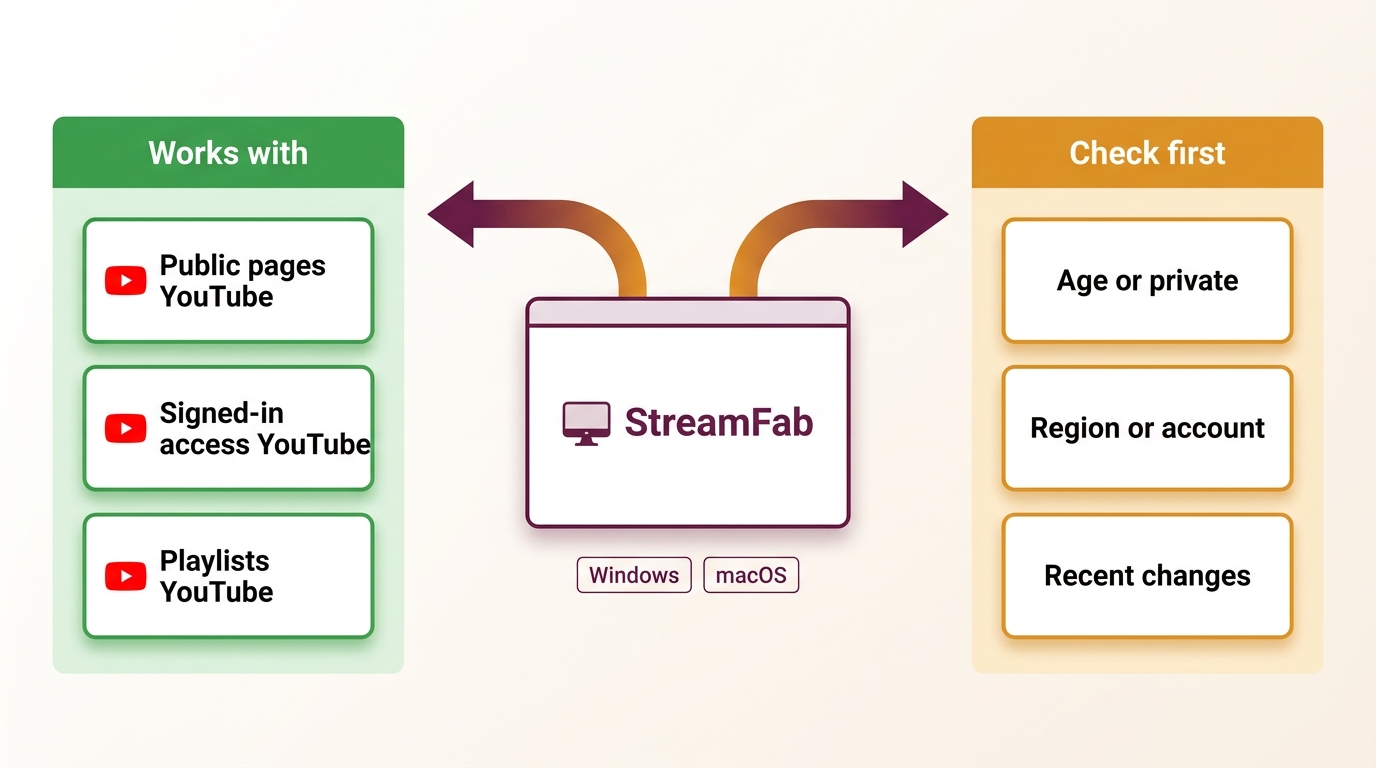 StreamFab compatibility scope for ordinary YouTube pages and restricted sources