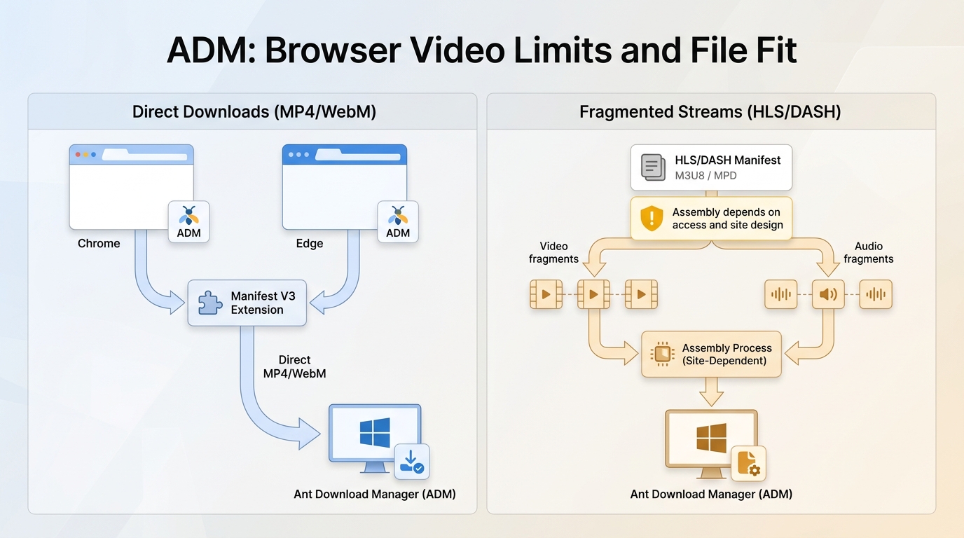 ADM handling direct MP4 files versus fragmented HLS and DASH streams