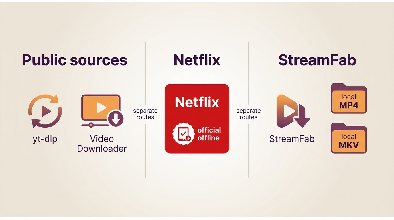Public sources, Netflix offline downloads, and StreamFab MP4 or MKV workflows