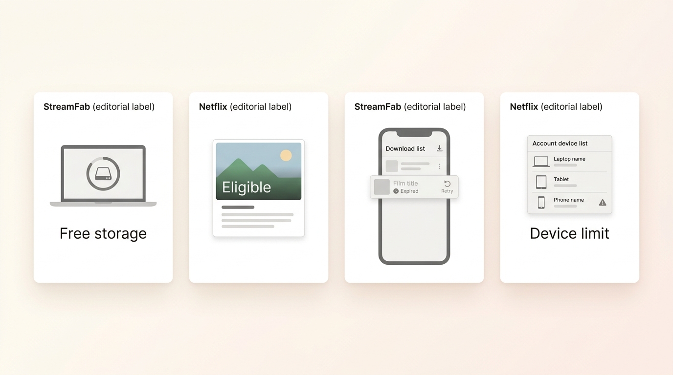 Netflix download checks for storage, title eligibility, expired files, and device limits