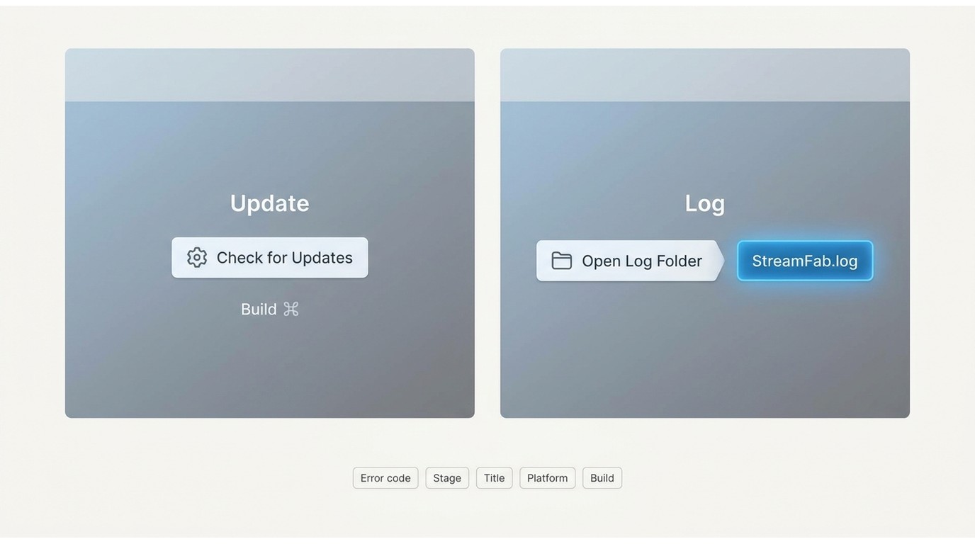 StreamFab update menu and Open Log Folder with the current StreamFab.log