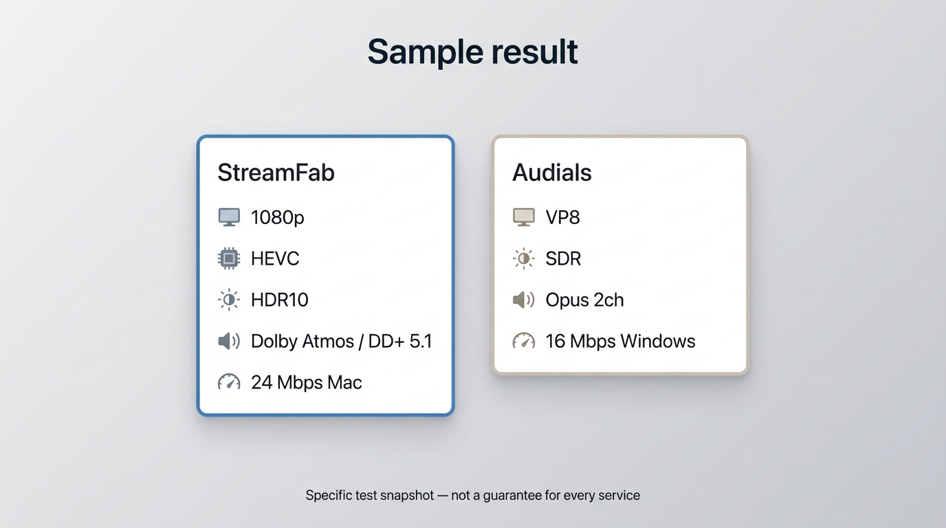 Netflix sample comparing StreamFab and Audials video formats