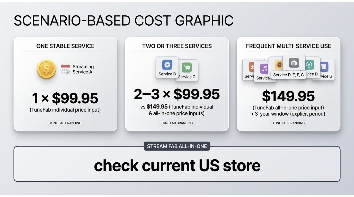 Three-year ownership scenarios for TuneFab VideOne and StreamFab All-In-One