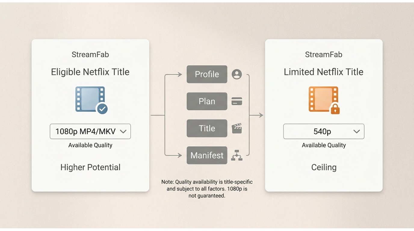 StreamFab Netflix quality comparison showing 1080p availability versus a 540p limit