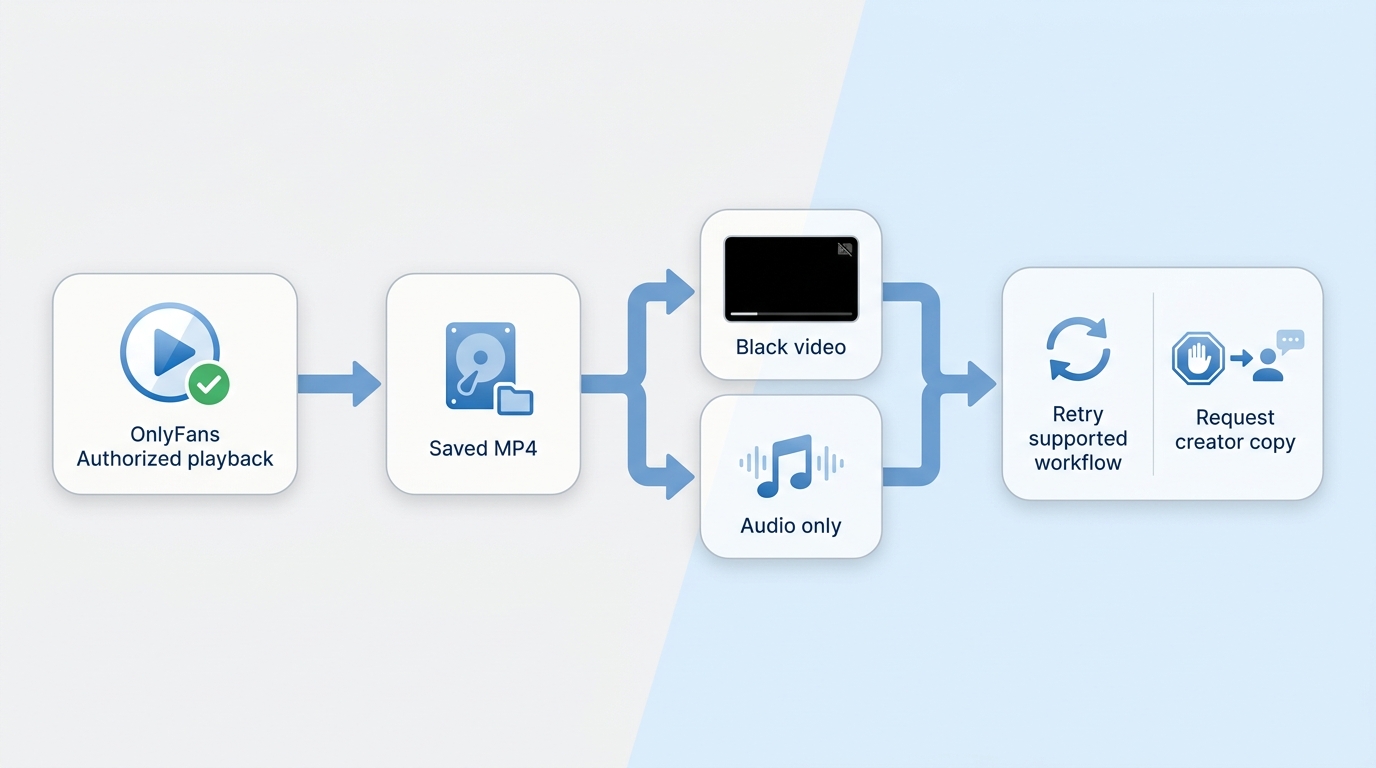 Troubleshooting path for incomplete OnlyFans MP4 files with black video or audio only