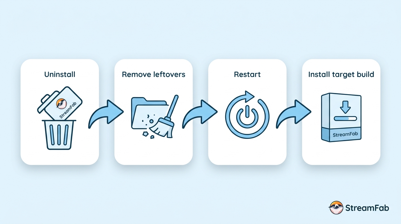 Windows uninstall and reinstall sequence for a damaged StreamFab setup