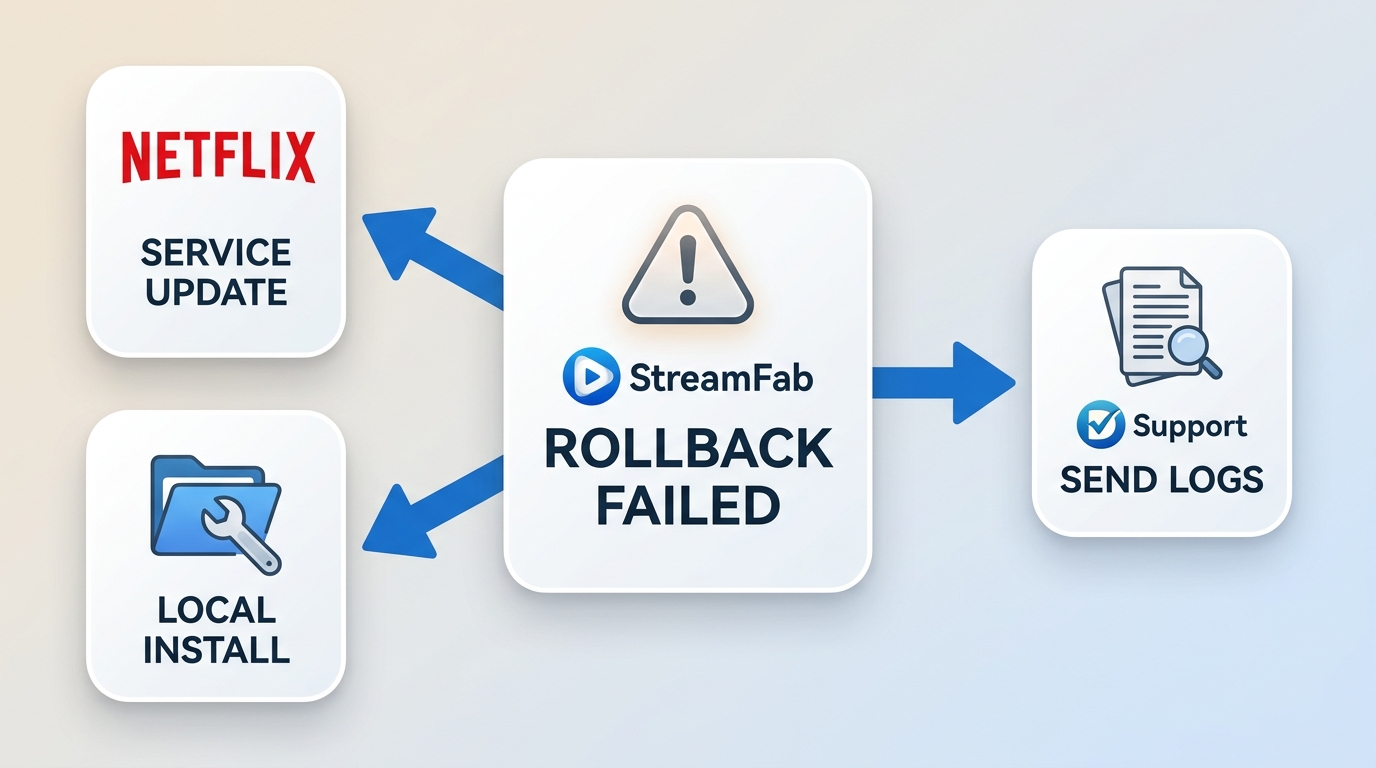 StreamFab troubleshooting path from service checks to support logs