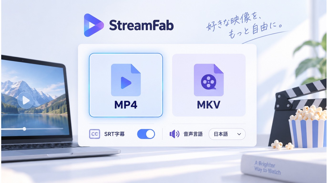 StreamFabでMP4、MKV、SRT字幕を選ぶ出力設定画面
