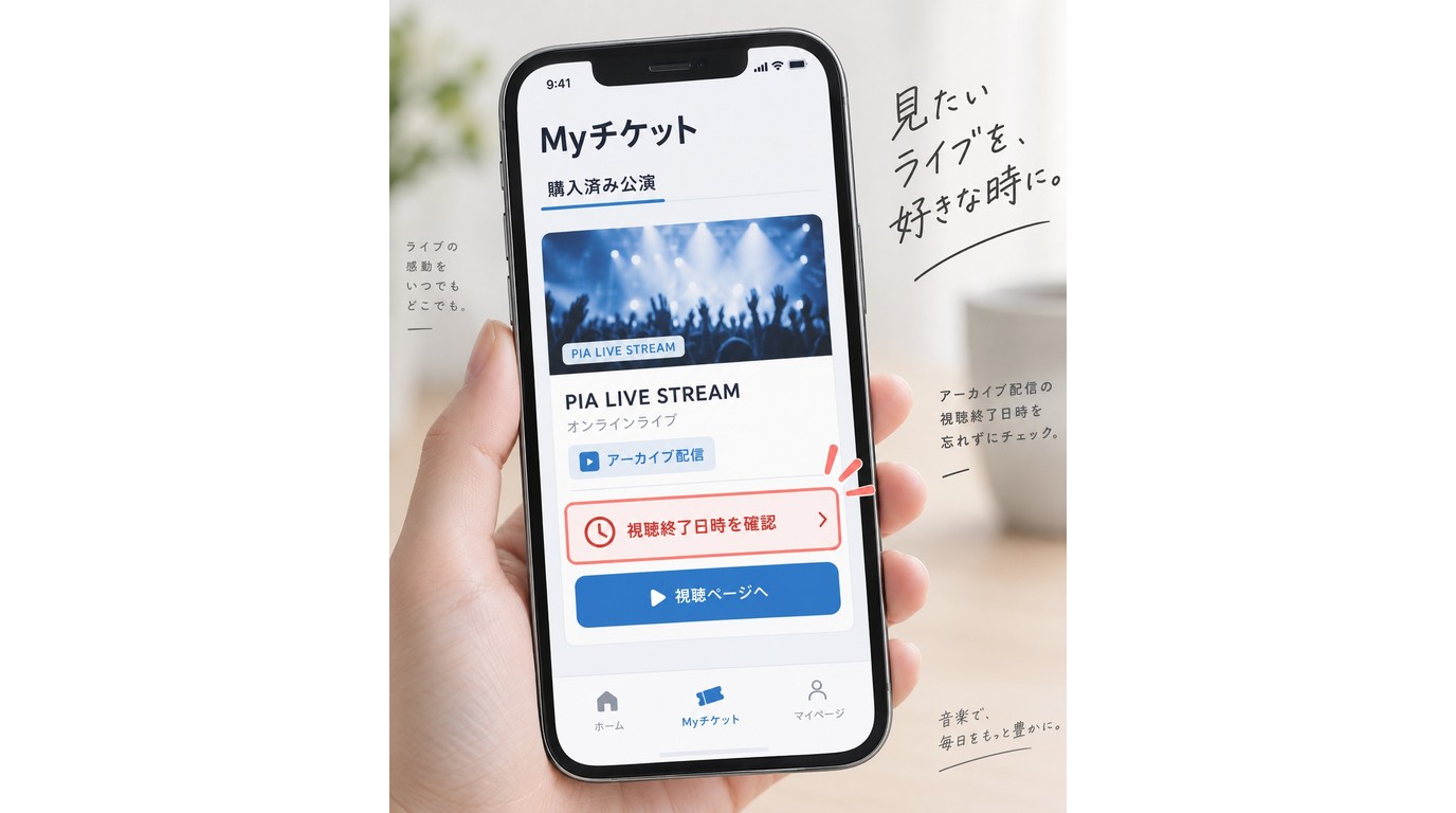チケットぴあのMyチケットでアーカイブ終了日時を確認する画面