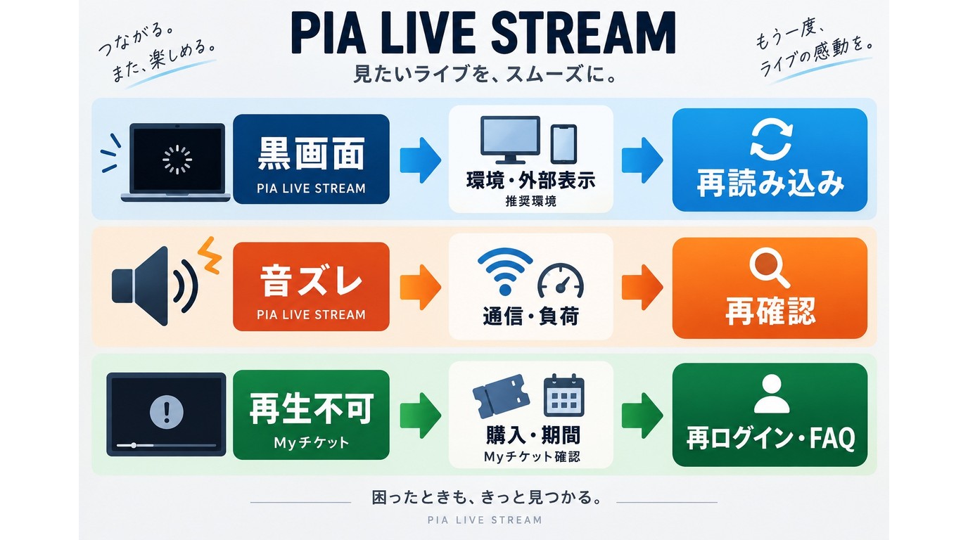 PIA LIVE STREAMの黒画面や音ズレを確認する順番