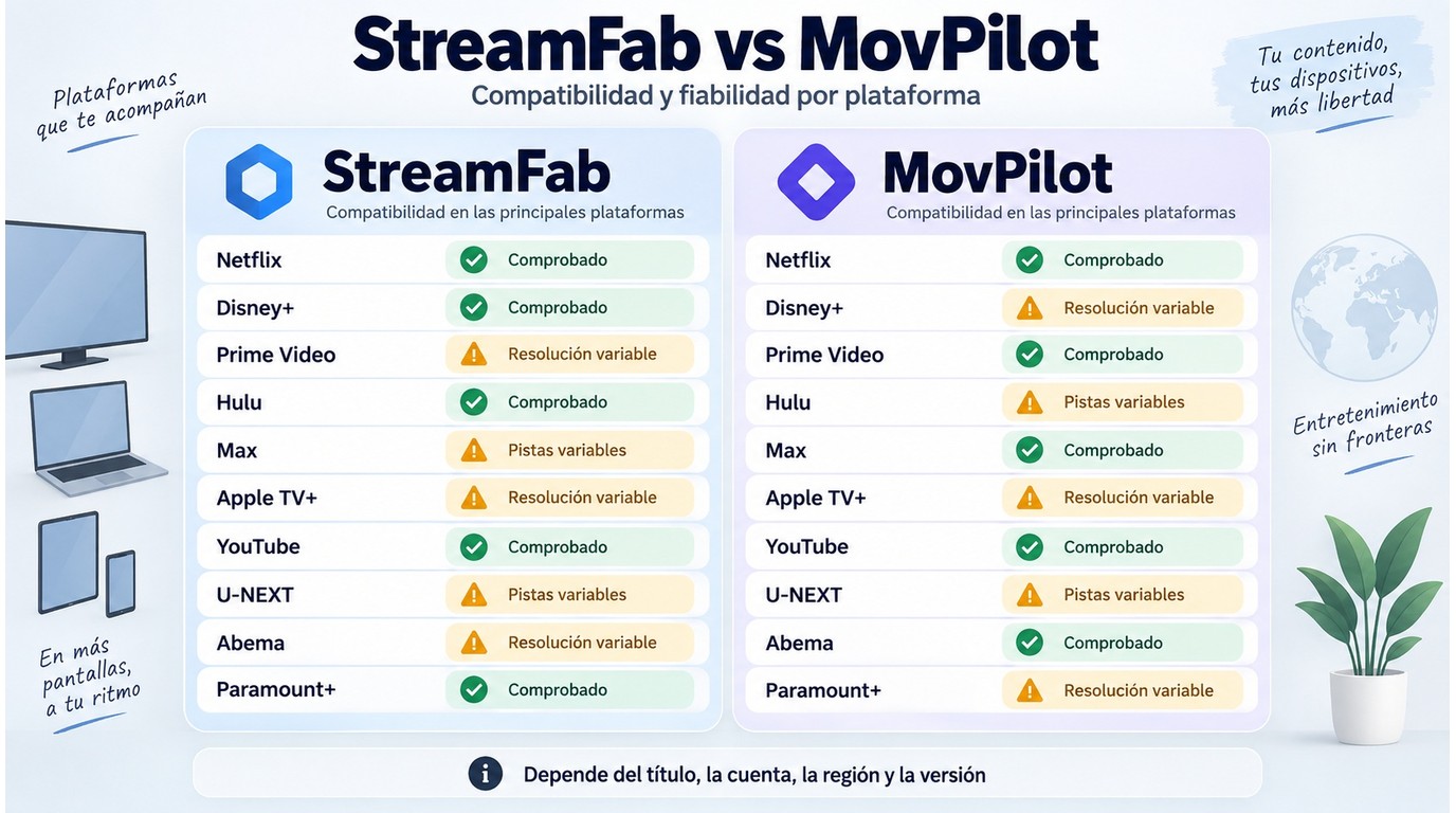 Compatibilidad de StreamFab y MovPilot con Netflix, Disney+ y otras plataformas