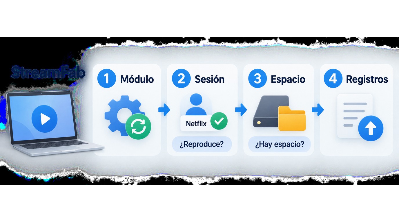 Diagnóstico de StreamFab: módulo, sesión, espacio y registros de soporte