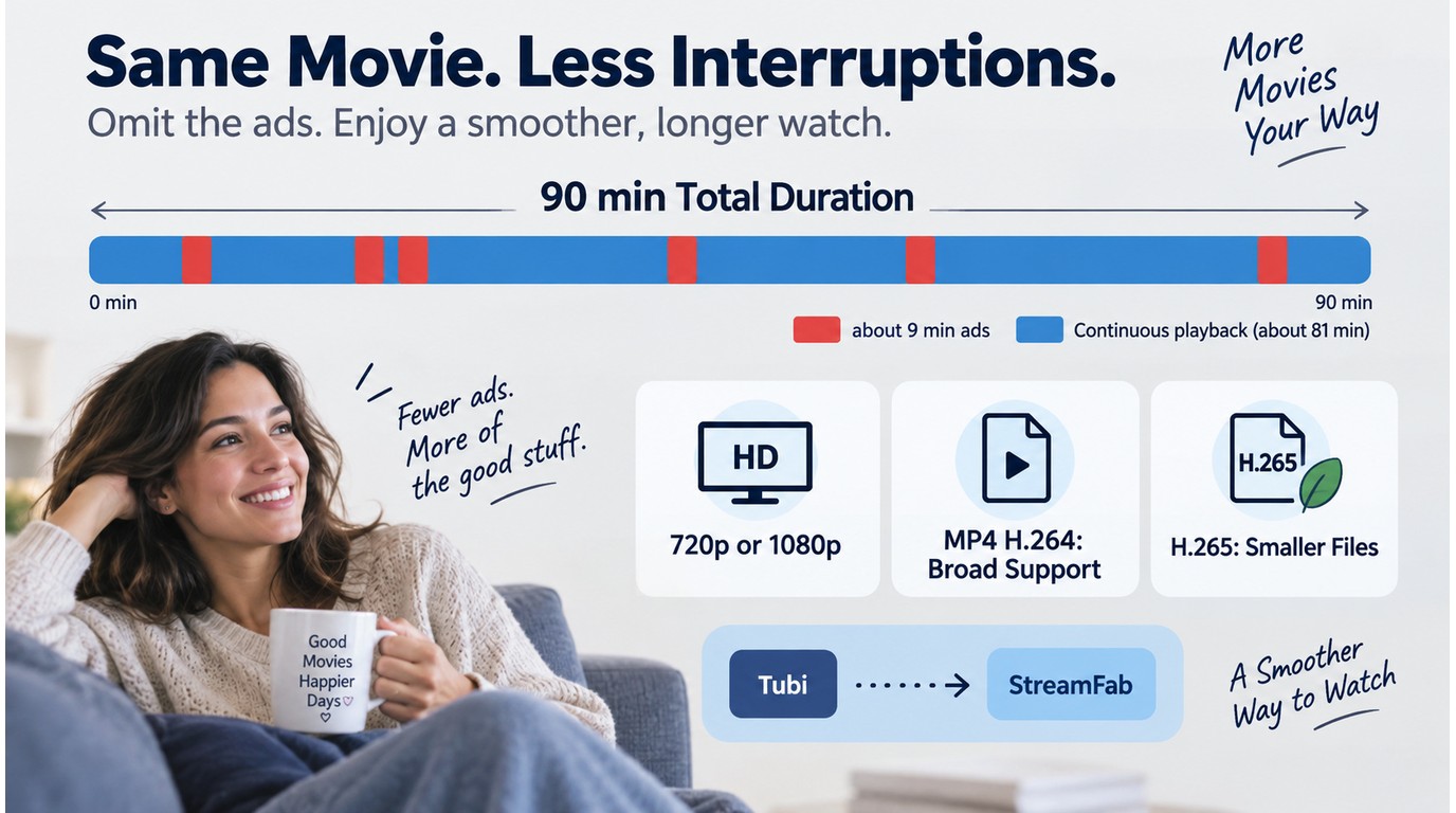 A 90-minute Tubi title with about 9 minutes of ads omitted by StreamFab.