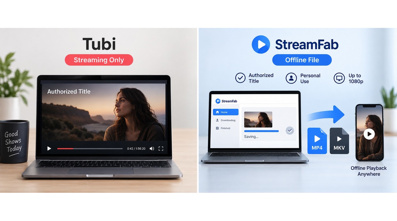 Tubi streaming compared with StreamFab MP4 and MKV files for offline playback.