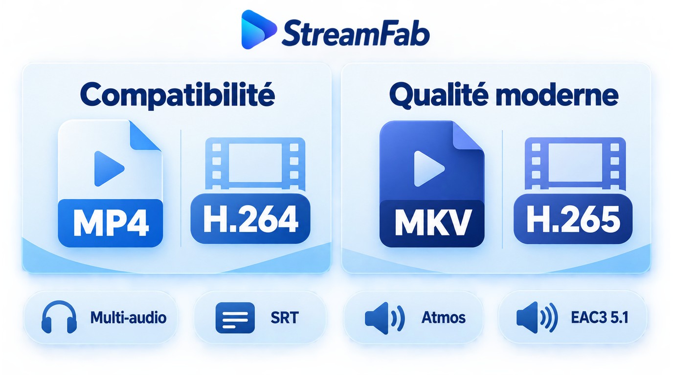 Choix MP4 ou MKV et H.264 ou H.265 selon l'appareil et les pistes à conserver
