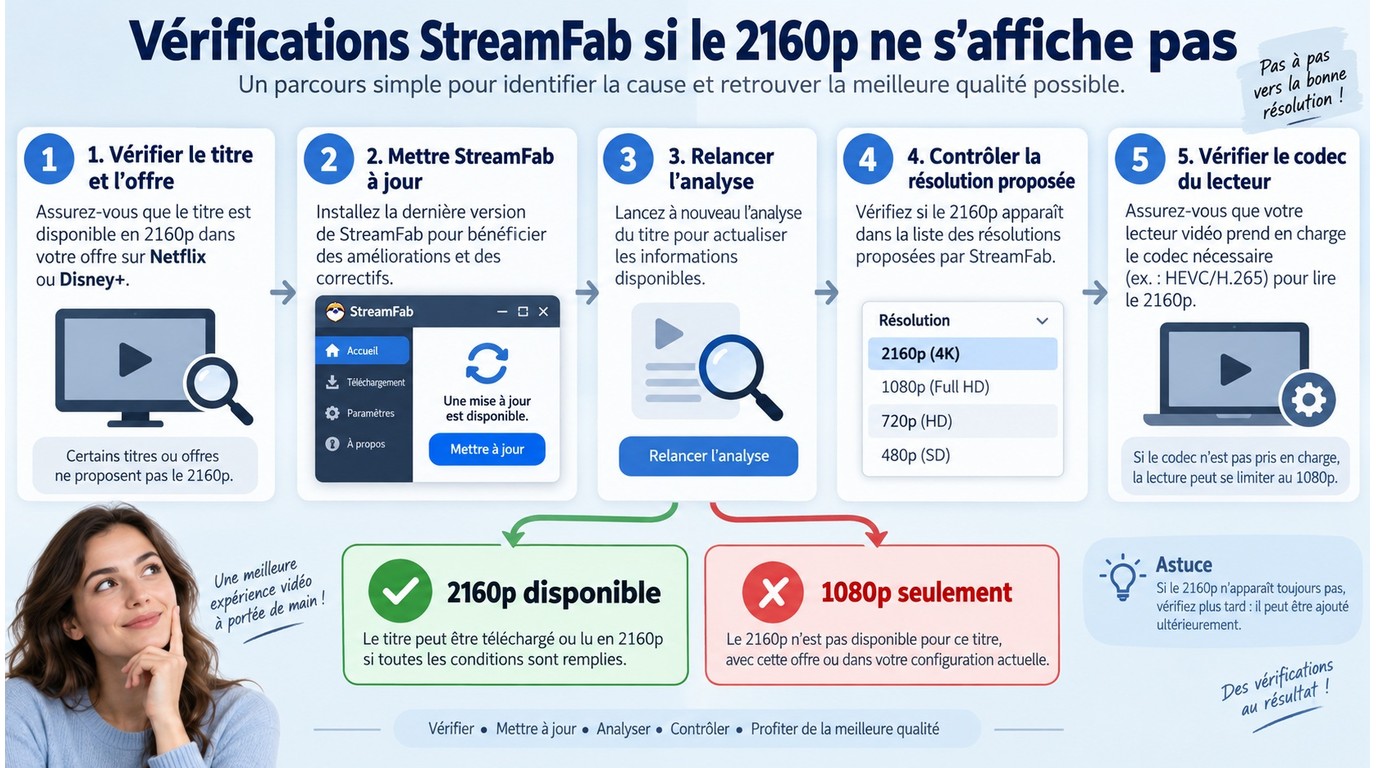 Ordre des vérifications StreamFab lorsque le 2160p ne s'affiche pas