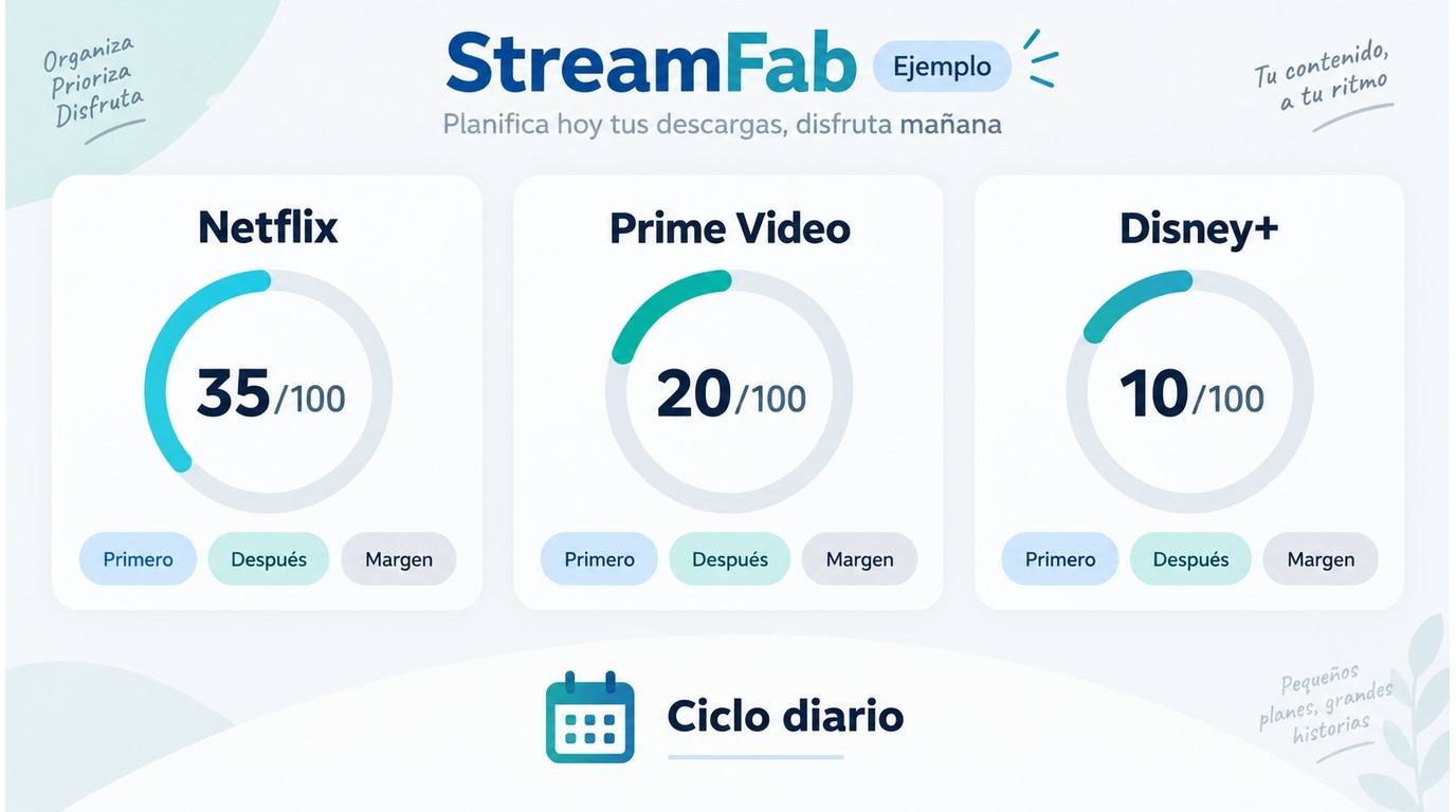 Planificación de colas separadas para Netflix, Prime Video y Disney+ en StreamFab.